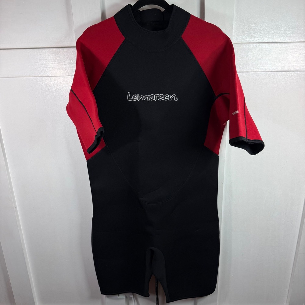 Lemorecn Mens 3mm Neoprene Shorty Wetsuit Red Black 3XL Front Zip Diving Surf